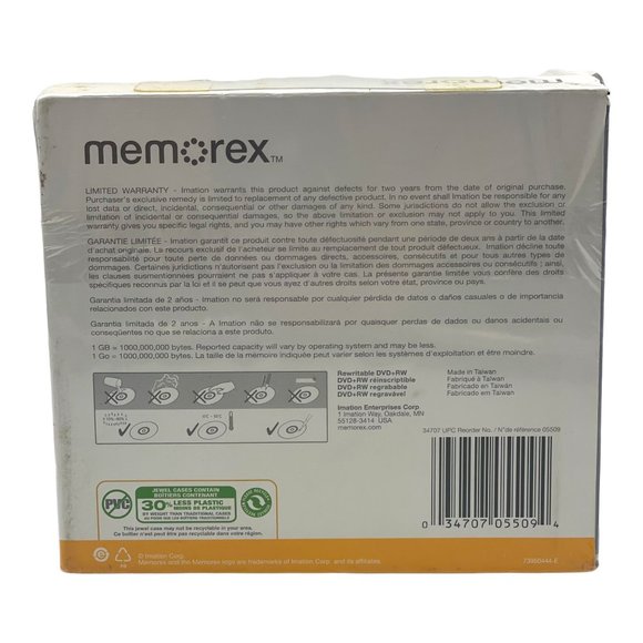 Memorex Rewritable DVD + RW 10 Pack 4x 4.7GB 120min Disks Jewel Cases SEALED - Picture 3 of 7